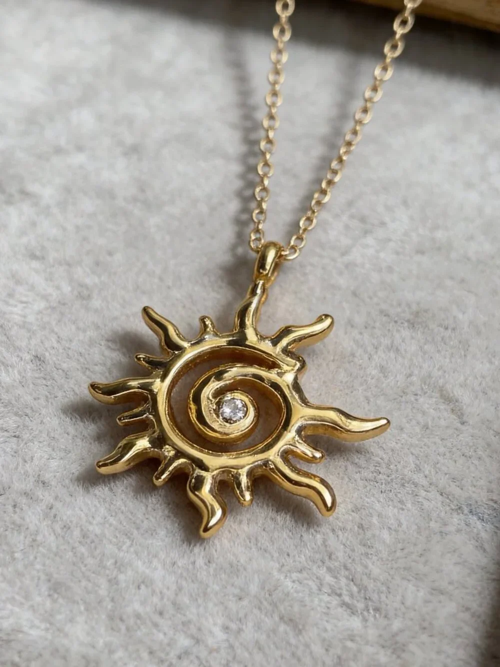 Gold Sun Spiral Pendant Necklace Stainless Steel - Picture 2 of 13